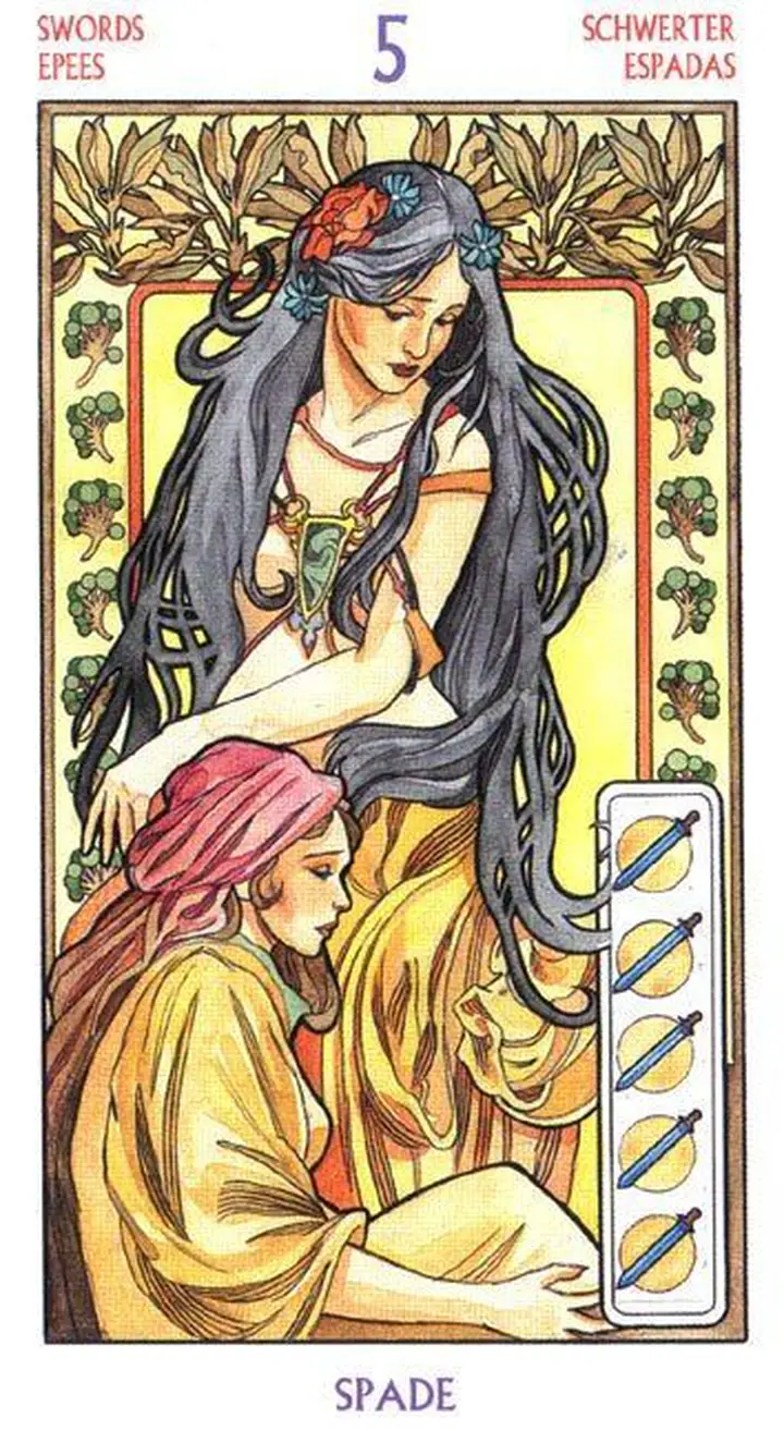 5 of Swords - Tarot Art Nouveau - Tarot Deck by Antonella Castelli