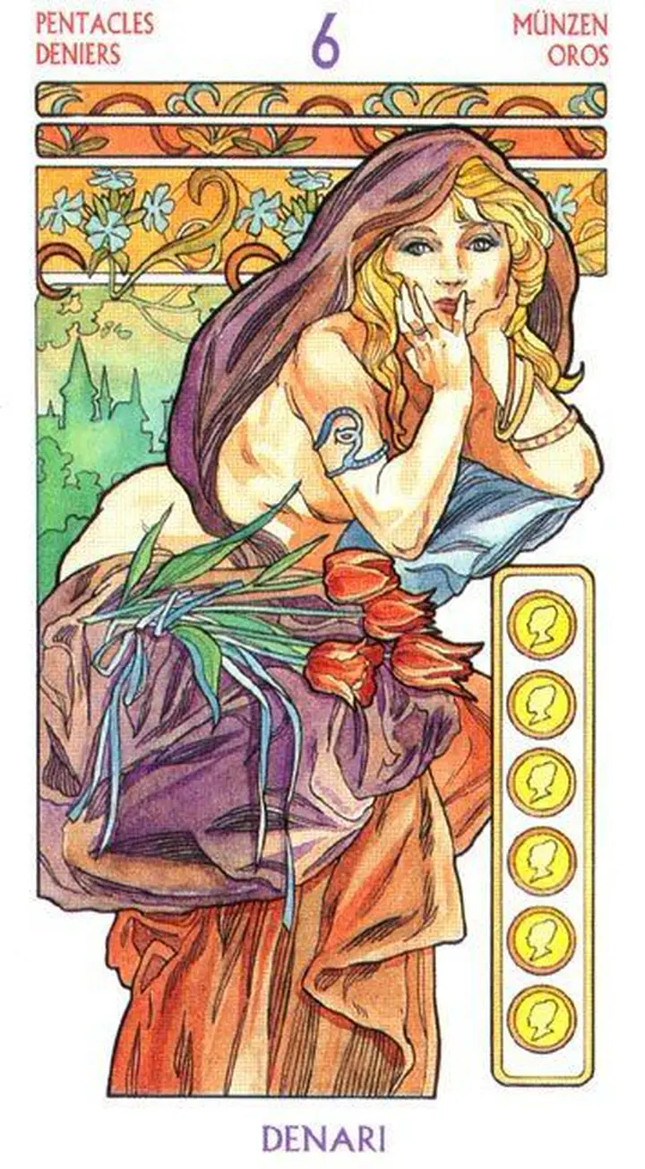 6 of Pentacles - Tarot Art Nouveau - Tarot Deck by Antonella Castelli
