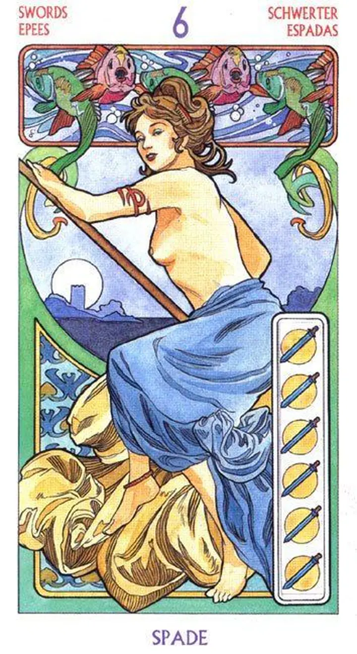 6 of Swords - Tarot Art Nouveau - Tarot Deck by Antonella Castelli