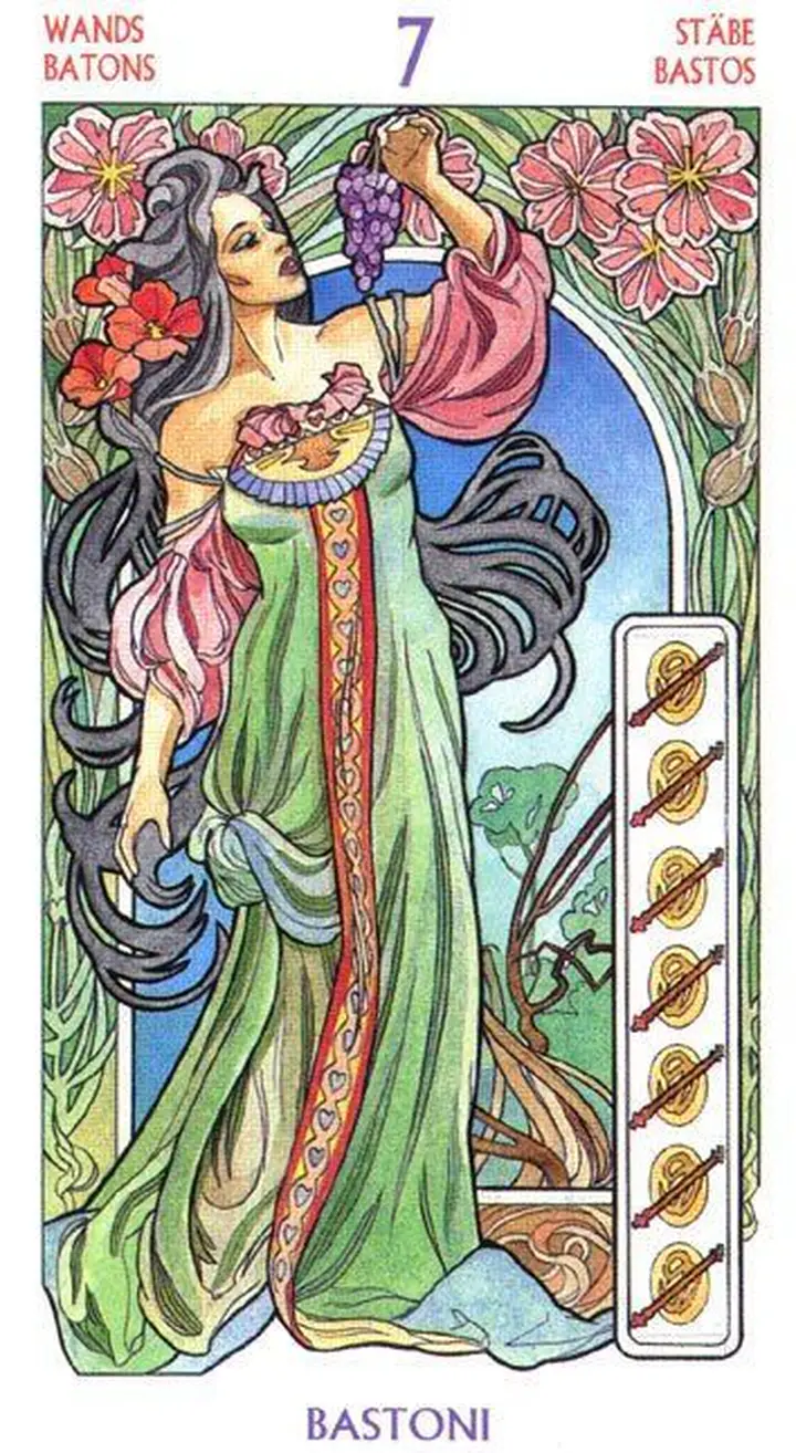 7 of Wands - Tarot Art Nouveau - Tarot Deck by Antonella Castelli