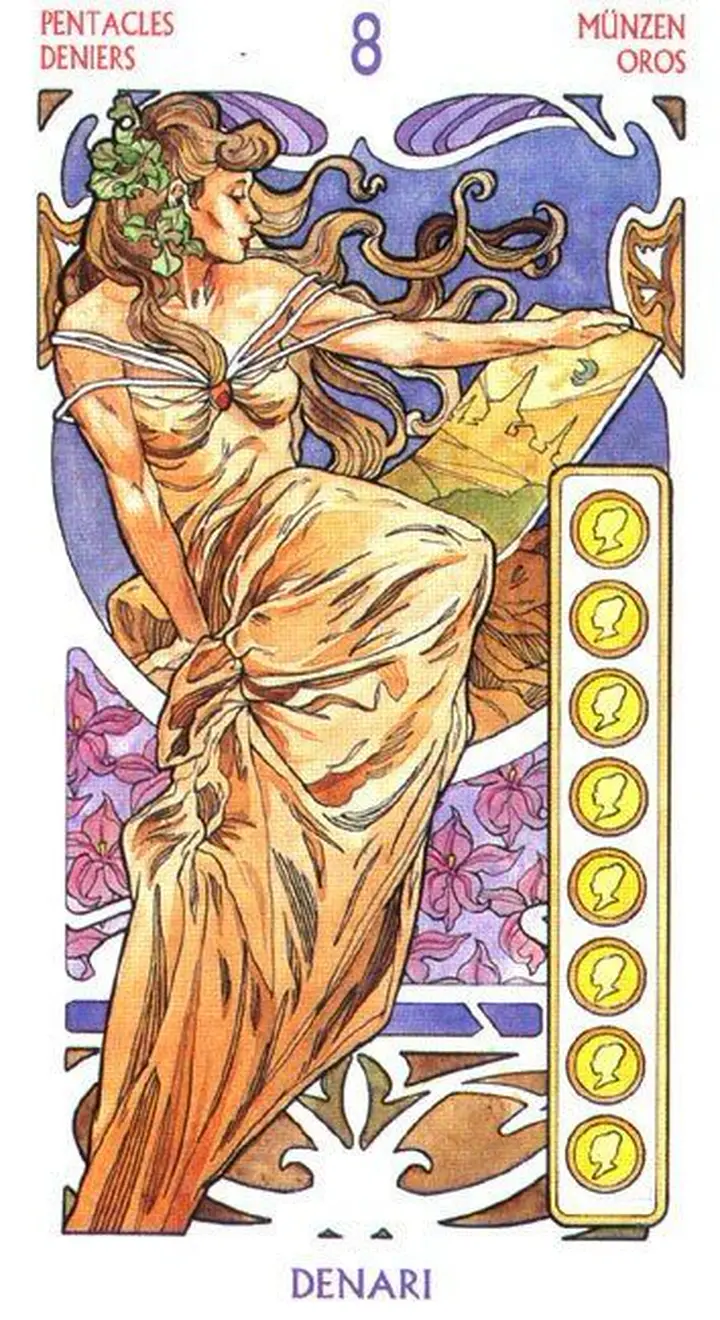 8 of Pentacles - Tarot Art Nouveau - Tarot Deck by Antonella Castelli