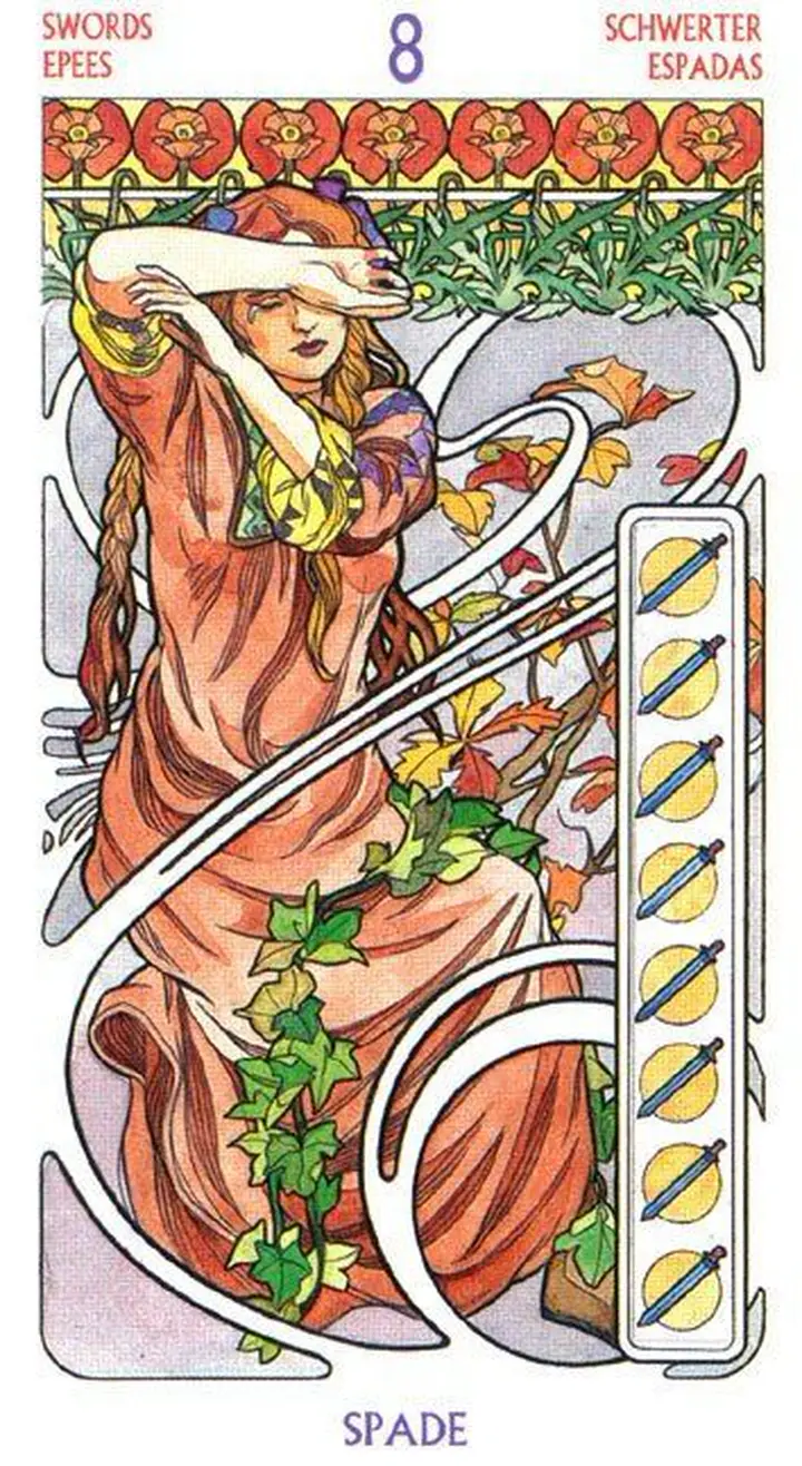 8 of Swords - Tarot Art Nouveau - Tarot Deck by Antonella Castelli