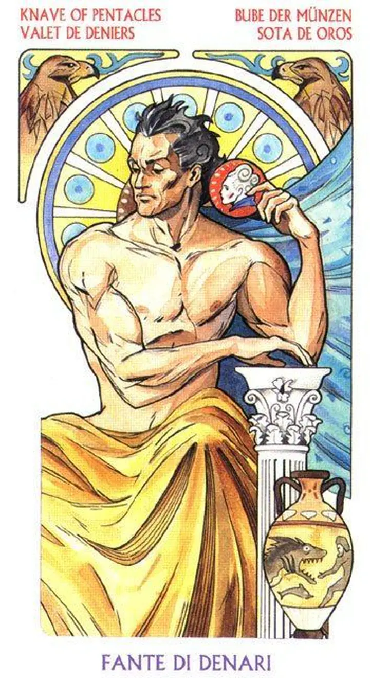 Knave of Pentacles - Tarot Art Nouveau - Tarot Deck by Antonella Castelli