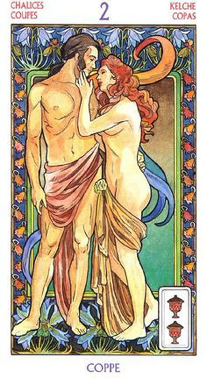 2 of Chalices card from the Tarot Art Nouveau deck