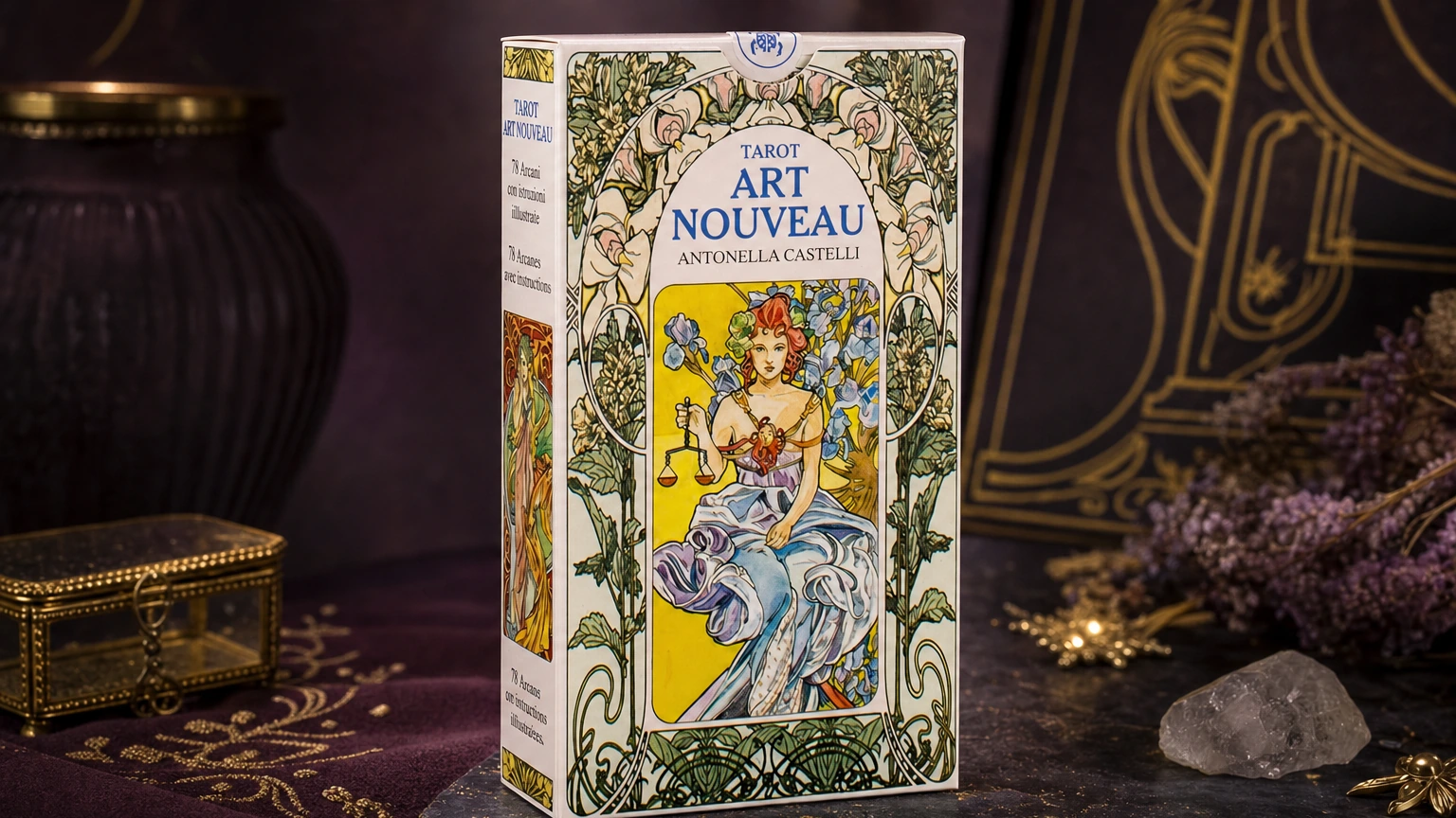 Tarot Art Nouveau product box lifestyle photo Tarot Art Nouveau product box lifestyle photo