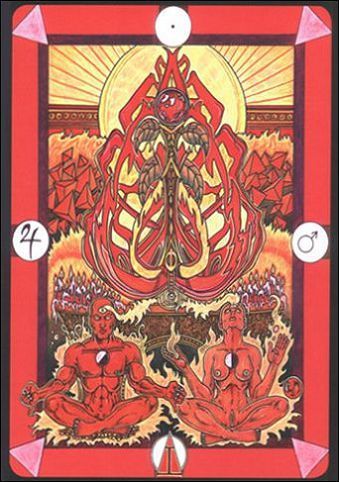 Fire · elemental glyph (Ace equivalent) — source 27 card front from Tarot D: The Didactic Tarot; descriptive source-symbol identifier, not a guidebook title