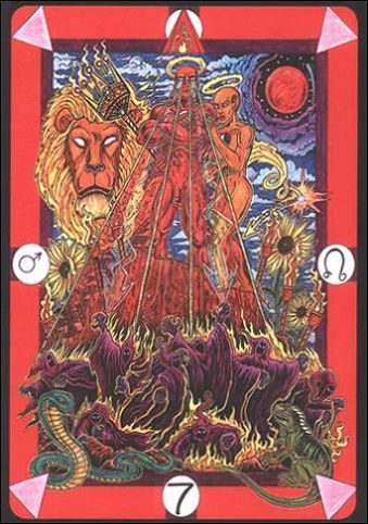 Fire · 7 — source 33 card front from Tarot D: The Didactic Tarot; descriptive source-symbol identifier, not a guidebook title