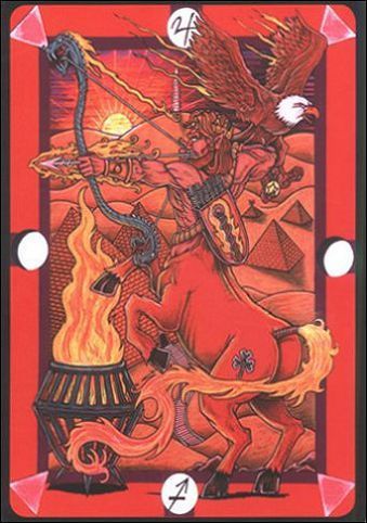 Fire · court glyph — source 39 (Knight equivalent) card front from Tarot D: The Didactic Tarot; descriptive source-symbol identifier, not a guidebook title