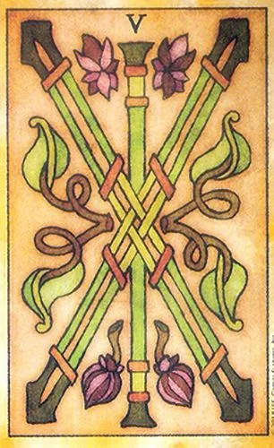 Tarot De Maria Celia Review 8 Five of Wands from Tarot de Maria Celia