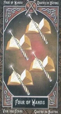 4 of Wands card from the Tarot Familiars deck
