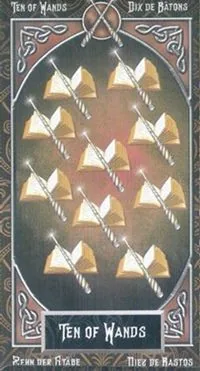 10 of Wands card from the Tarot Familiars deck