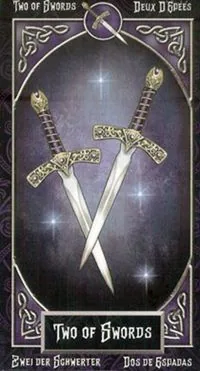 Tarot Familiars Review 10 2 of Swords card from Tarot Familiars