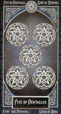5 of Pentacles card from the Tarot Familiars deck