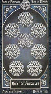 8 of Pentacles card from the Tarot Familiars deck