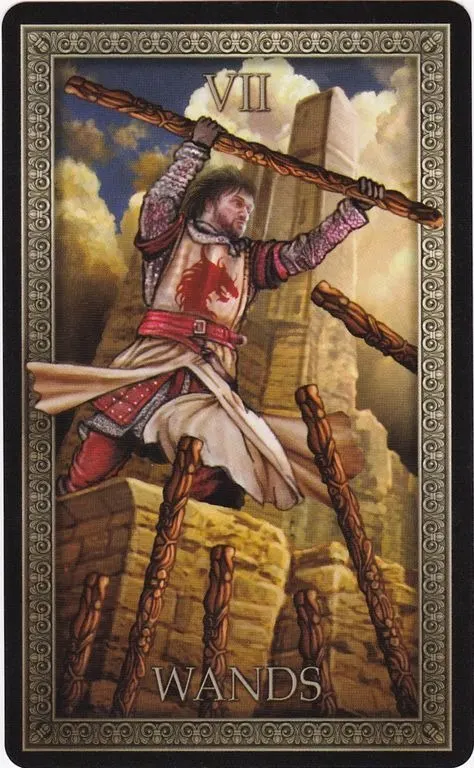 7 of Wands card from the Tarot Grand Luxe deck