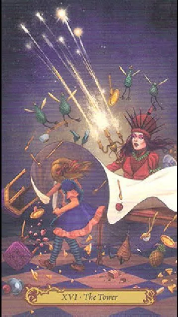 The Tower card from the Tarot In Wonderland deck