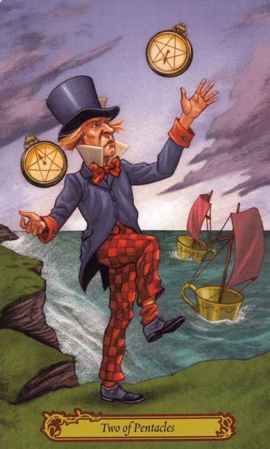 2 of Pentacles card from the Tarot In Wonderland deck