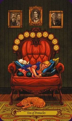 10 of Pentacles card from the Tarot In Wonderland deck