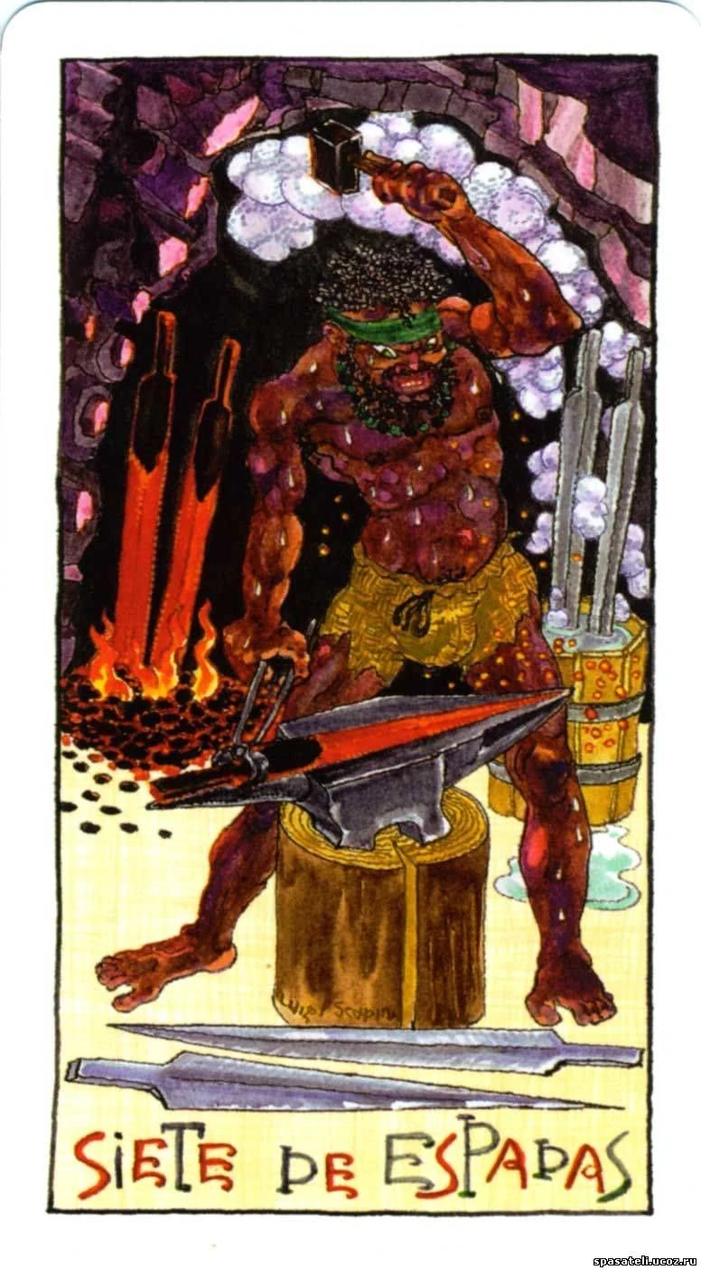 Siete de Espadas from Tarot Lukumi