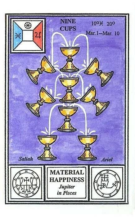 9 of Cups card from the Tarot of Ceremonial Magick deck