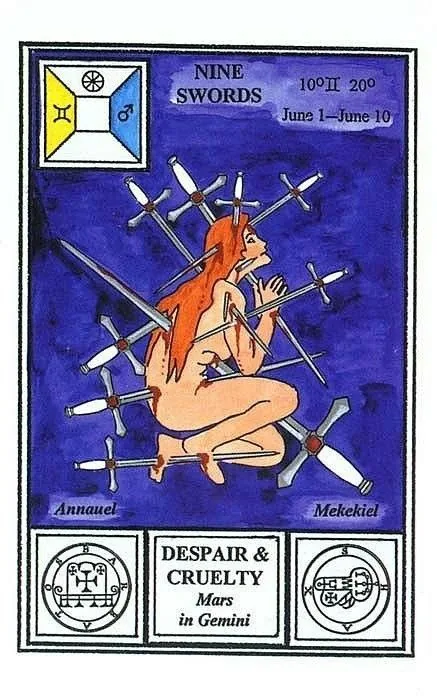 9 of Swords card from Tarot of Ceremonial Magick