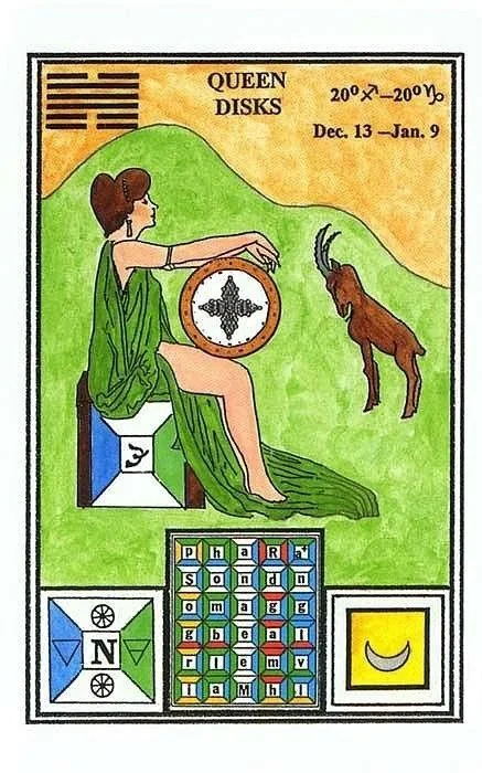 Queen of Disks card from Tarot of Ceremonial Magick