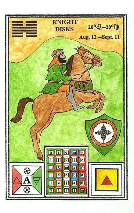 Knight of Disks card from the Tarot of Ceremonial Magick deck