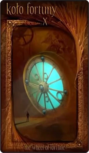 The Wheel of Fortune card from the Maroon Tarot deck