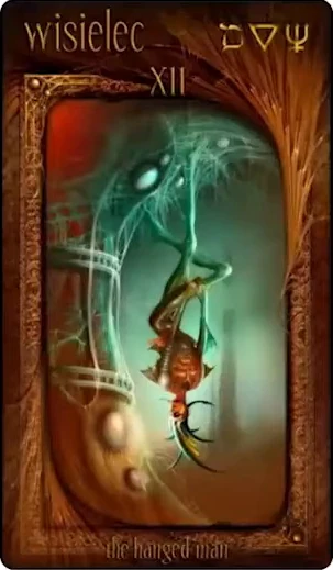 The Hanged Man card from the Maroon Tarot deck