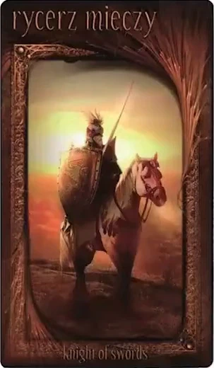 Knight of Swords card from the Maroon Tarot deck