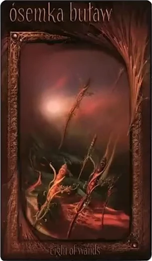 Eight of Wands card from the Maroon Tarot deck