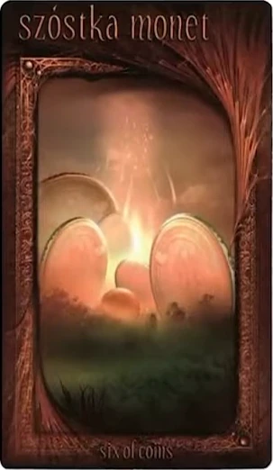 Six of Coins card from the Maroon Tarot deck