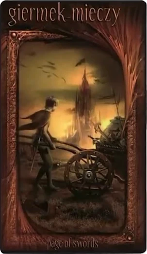 Page of Swords card from the Maroon Tarot deck