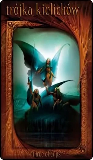 Three of Cups card from the Maroon Tarot deck
