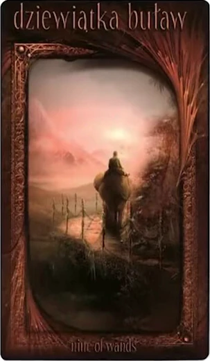 Nine of Wands card from the Maroon Tarot deck