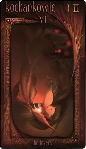 The Lovers card from the Maroon Tarot deck