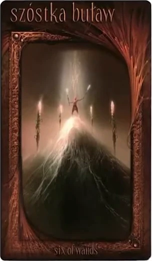 Six of Wands card from the Maroon Tarot deck