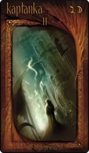 The High Priestess card from the Maroon Tarot deck