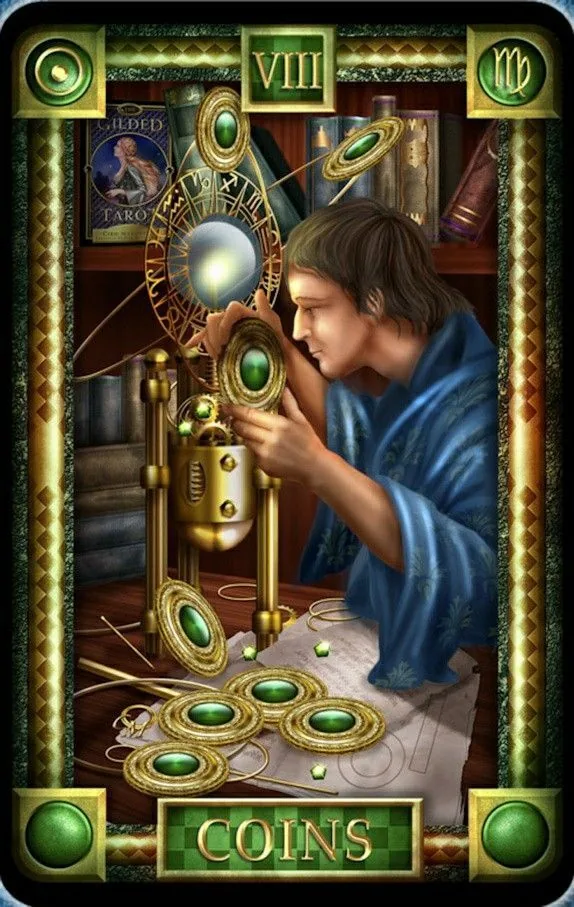 8 of Coins - Tarot Of Dreams - Tarot Deck by Ciro Marchetti