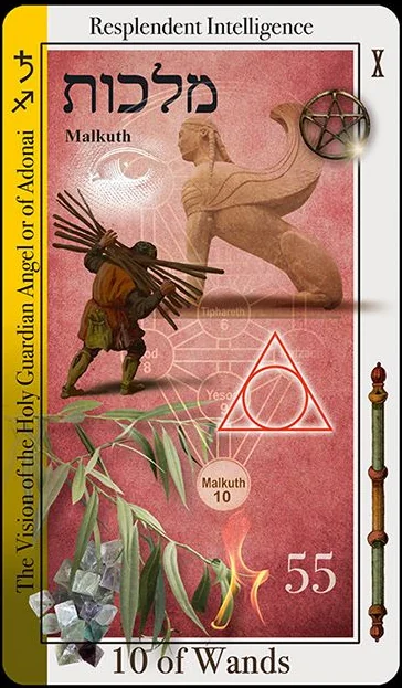 10 of Wands card from the Tarot of Magical Correspondence deck