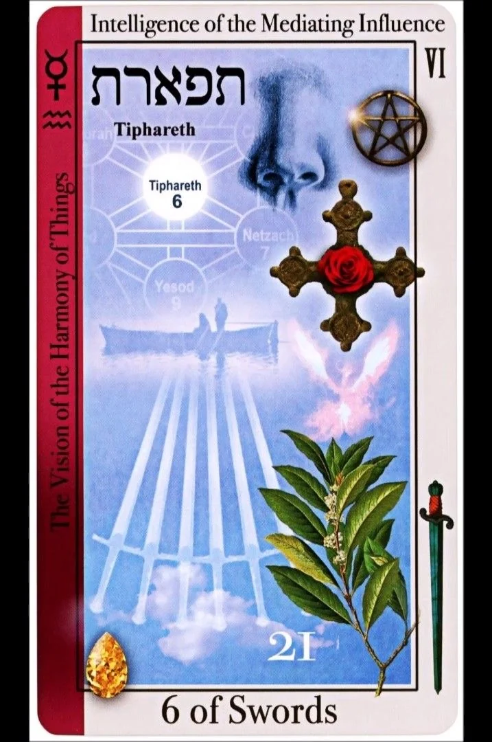 6 of Swords card from the Tarot of Magical Correspondences deck