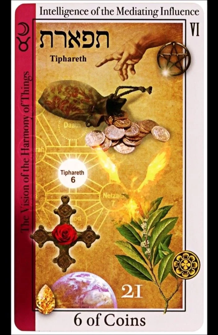 6 of Coins card from the Tarot of Magical Correspondences deck