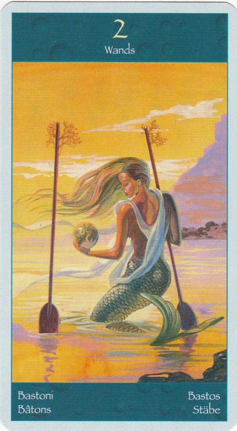 Two of Wands card from the Tarot of Mermaids deck