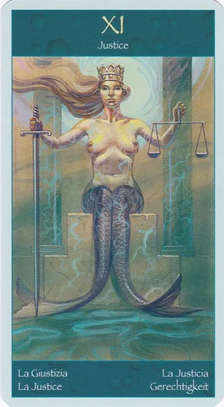 Justice card from the Tarot of Mermaids deck