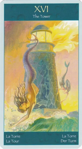 The Tower card from the Tarot of Mermaids deck