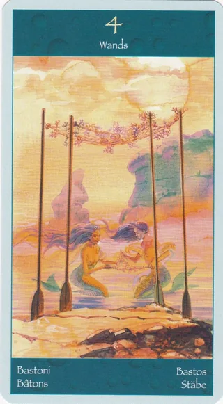 Four of Wands card from the Tarot of Mermaids deck