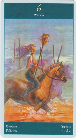 Six of Wands card from the Tarot of Mermaids deck
