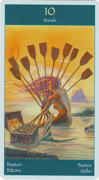 Ten of Wands card from the Tarot of Mermaids deck