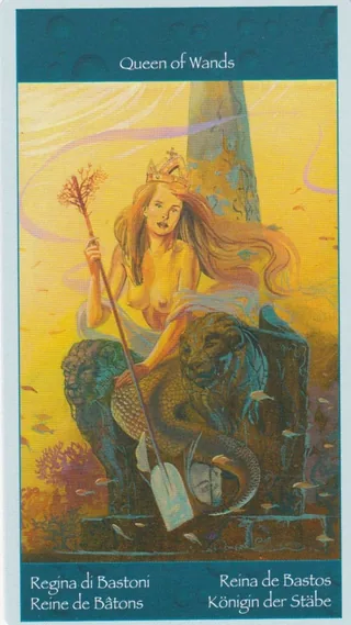 Queen of Wands card from the Tarot of Mermaids deck