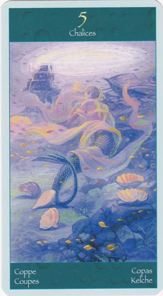 Five of Chalices card from the Tarot of Mermaids deck